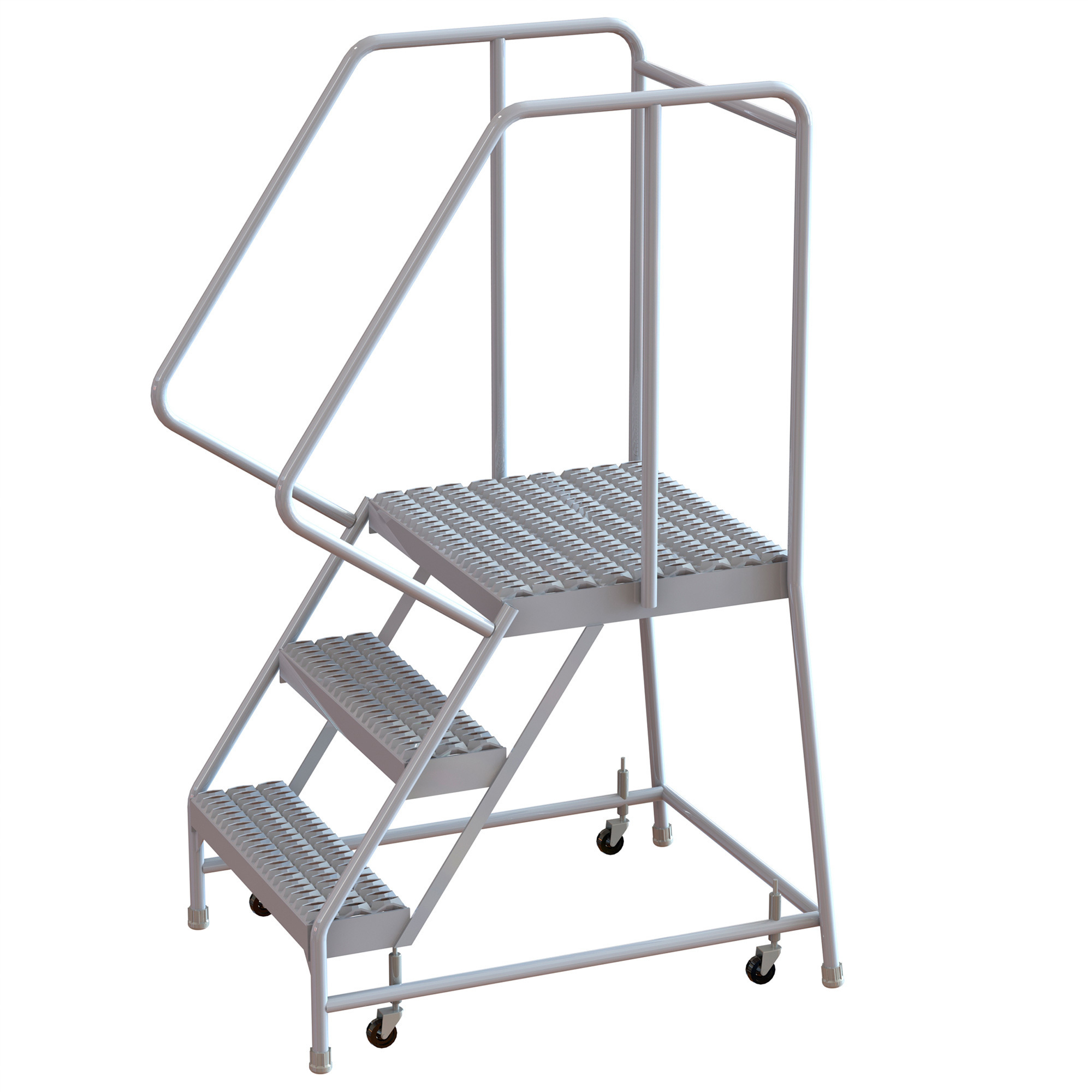Tri-Arc 3-Step Aluminum Rolling Ladder with Serrated Steps and Spring-Loaded Casters, 24in.W x 21in.D Platform, 350-Lb. Capacity, Model# WLAR103245-D4